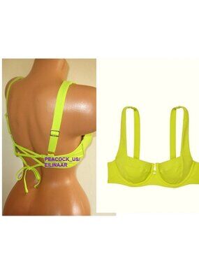 36C VICTORIA SECRET SWIM Lace-Up Back Strappy Bikini Top Lime Yellow Green NWT